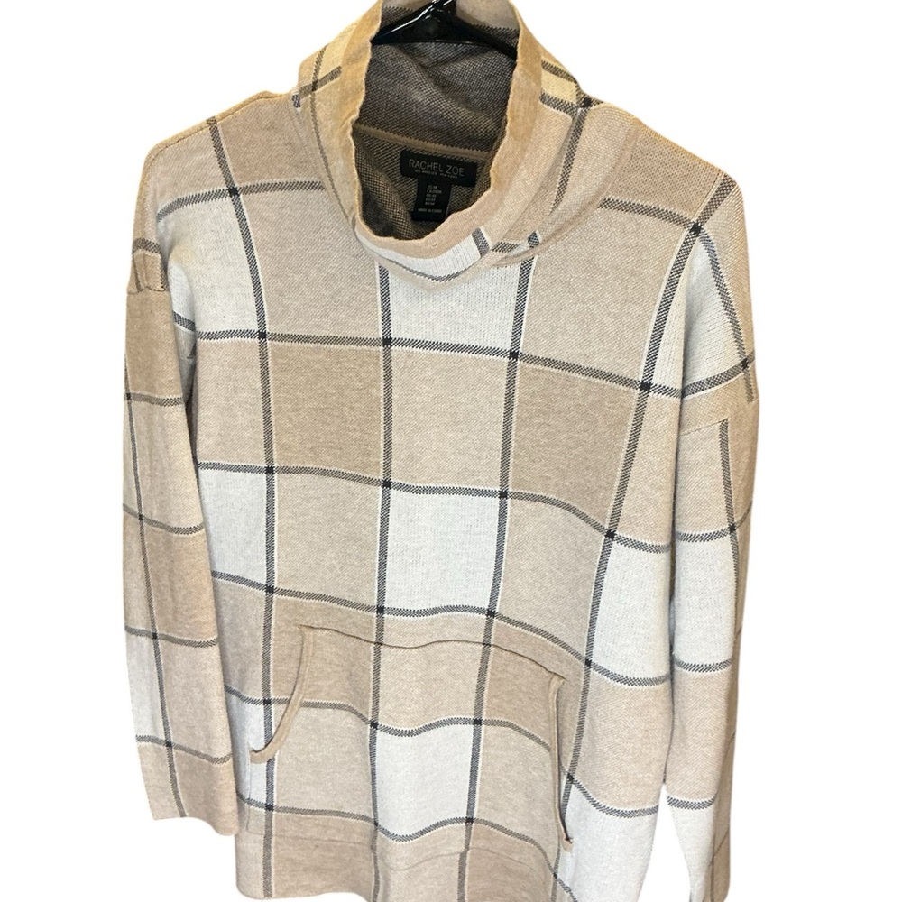 Rachel Zoe Cream and Gray Checkered Turtleneck Sweater